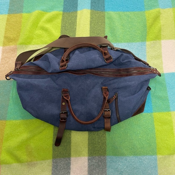 S-ZONE Oversized Blue Canvas Duffle Bag Weekender Travel Carry On - Picture 1 of 8
